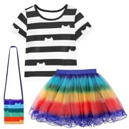 Girls Cute Dollhouse Pattern Tutu Dress Set with Bag Kids Sleeveless Party Wear Summer Layered Net Skirt Birthday Gift for Girl