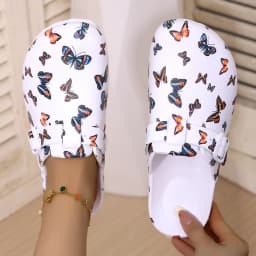 Women's Fashion Wrap-Around Sandals White Butterfly Print Wedge Heel & Thick Sole EVA Material Stylish & Versatile Comfortable S
