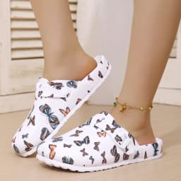 Women's Fashion Wrap-Around Sandals White Butterfly Print Wedge Heel & Thick Sole EVA Material Stylish & Versatile Comfortable S