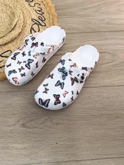 Women's Fashion Wrap-Around Sandals White Butterfly Print Wedge Heel & Thick Sole EVA Material Stylish & Versatile Comfortable S