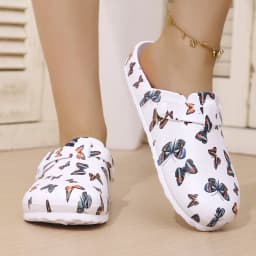 Women's Fashion Wrap-Around Sandals White Butterfly Print Wedge Heel & Thick Sole EVA Material Stylish & Versatile Comfortable S
