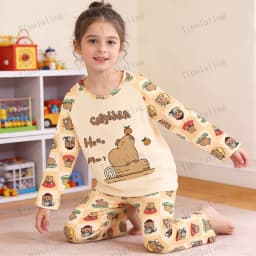 2PC/Set Boys Pajamas Sets Kids Pjs Toddler 3 to 4 5 6 7 8 9 10 11 12 Years Long Sleeve Capybara Funny Pijamas Children Clothing