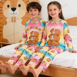 2PC/Set Boys Pajamas Sets Kids Pjs Toddler 3 to 4 5 6 7 8 9 10 11 12 Years Long Sleeve Capybara Funny Pijamas Children Clothing