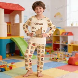 2PC/Set Boys Pajamas Sets Kids Pjs Toddler 3 to 4 5 6 7 8 9 10 11 12 Years Long Sleeve Capybara Funny Pijamas Children Clothing