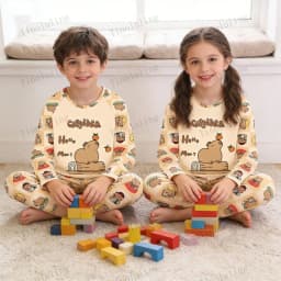2PC/Set Boys Pajamas Sets Kids Pjs Toddler 3 to 4 5 6 7 8 9 10 11 12 Years Long Sleeve Capybara Funny Pijamas Children Clothing
