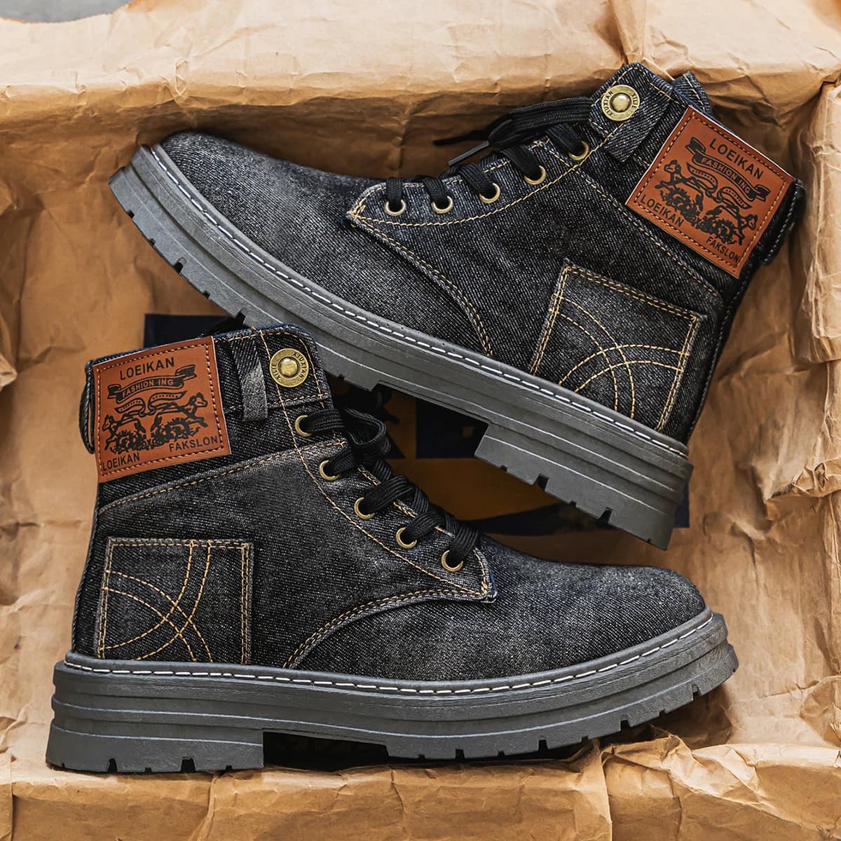 Men's Fashionable Canvas Denim Boots Breathable Outdoor Climbing Boots Versatile Stylish Casual Boot Footwear