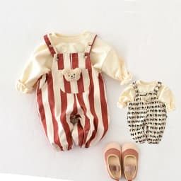 Striped Baby One Piece Rompers 2026 Spring New Infant Baby Overalls Bear Doll Infant Girls Jumpsuits Boys Bottoms Outfit