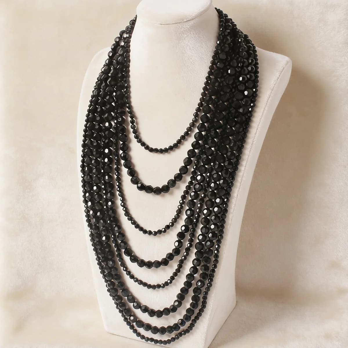 Multi-Layer Bohemian Style Black Beaded Necklace for Women Fashionable Personality Cross-Border Jewelry Accessory