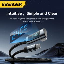 Essager 240W Type C to Type C Cable 90 Degree Angle 5A Fast Charger Type C Digital Display Cable for iPhone MacBook Pro Xiaomi