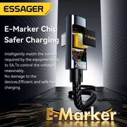 Essager 240W Type C to Type C Cable 90 Degree Angle 5A Fast Charger Type C Digital Display Cable for iPhone MacBook Pro Xiaomi