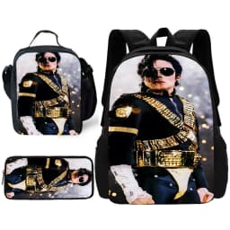Child School Cool Popular Singers Michaels Jackson Backpack with Lunch Bags ,Pencil Bags ,School Bags for Boys Girls Best Gift