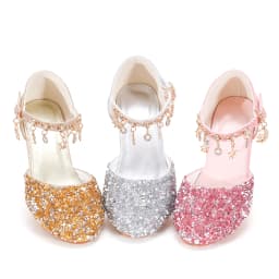 Girls' Princess Style High Heel Shoes With Shiny Star Pendant Decoration, Suitable For Dress And Birthday Party