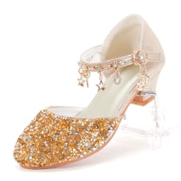 Girls' Princess Style High Heel Shoes With Shiny Star Pendant Decoration, Suitable For Dress And Birthday Party
