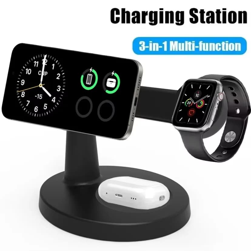 3 In 1 Magnetic Wireless Charger Stand for iPhone 17 16 15 14 Pro Max Apple Watch 9 8 AirPods Phone Holder Fast Charging Station