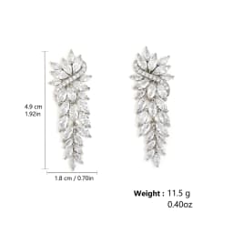 ZAKOL Gorgeous Marquise CZ Wedding Prom Jewelry White Cubic Zirconia Leaf Long Dangle Earrings for Brides Party