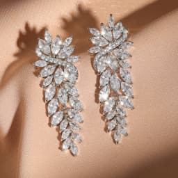 ZAKOL Gorgeous Marquise CZ Wedding Prom Jewelry White Cubic Zirconia Leaf Long Dangle Earrings for Brides Party