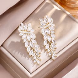 ZAKOL Gorgeous Marquise CZ Wedding Prom Jewelry White Cubic Zirconia Leaf Long Dangle Earrings for Brides Party