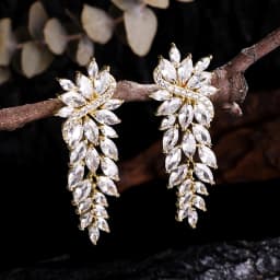 ZAKOL Gorgeous Marquise CZ Wedding Prom Jewelry White Cubic Zirconia Leaf Long Dangle Earrings for Brides Party