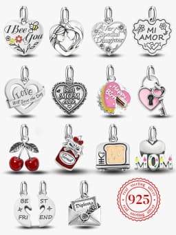 Adjustable 925 Sterling Silver Vintage Pendants Birthday Cake Love Heart Charms Beads Fit Original Bracelet Necklace DIY Jewelry