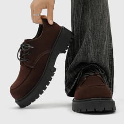 Men's Thick-Soled Derby Work Boots, Retro Lace-Up Oxfords, Thick-Soled, Breathable Low-Cut Shoes for Daily Commuting and Casual