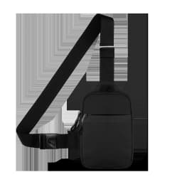 A stylish men's mini crossbody bag, crafted from nylon fabric, featuring a honeycomb-patterned back panel designed to hold a mob
