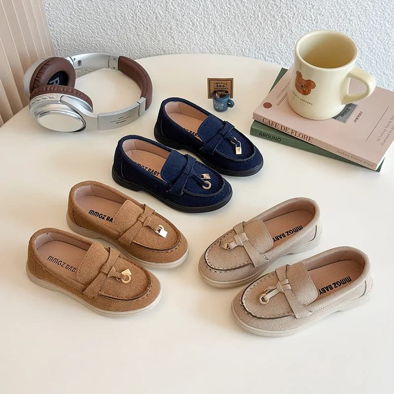 Children's Slip-On Loafers Retro British Style Casual Shoes Leather Shoes for Boys And Girls Breathable Rubber Sole Summer Shoes