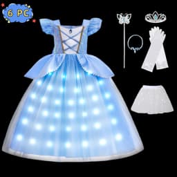 2026 Girl's Princess Cinderella Costume Classic Style Blue Ball Gown Dress Up with White Led Lights Outfit Dresses for Girls