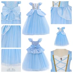 2026 Girl's Princess Cinderella Costume Classic Style Blue Ball Gown Dress Up with White Led Lights Outfit Dresses for Girls