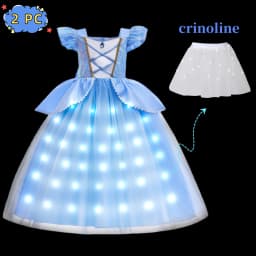 2026 Girl's Princess Cinderella Costume Classic Style Blue Ball Gown Dress Up with White Led Lights Outfit Dresses for Girls