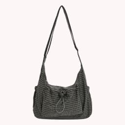 Women Checkered Sling Bag Nylon Pleated Cloud Shoulder Bag Large Capacity Stylish Plaid Tote Bag Shopping Date Handbag