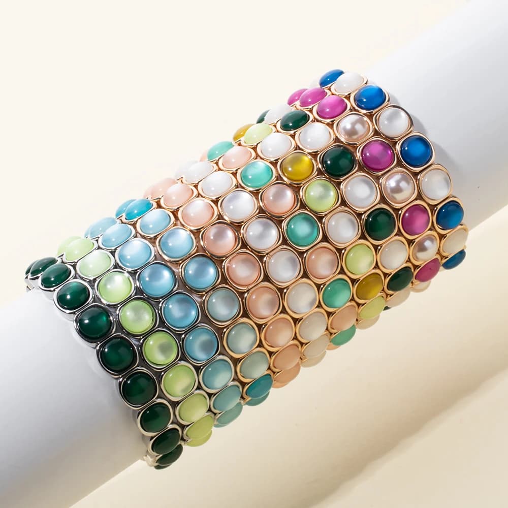 2024 New Design 10mm Enamel Bangle For WOMEN Gold Color Crystal Charm Elastic Bracelets Hand Accessory