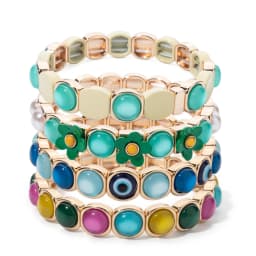 2024 New Design 10mm Enamel Bangle For WOMEN Gold Color Crystal Charm Elastic Bracelets Hand Accessory