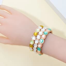 2024 New Design 10mm Enamel Bangle For WOMEN Gold Color Crystal Charm Elastic Bracelets Hand Accessory