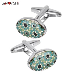 SAVOSHI Oval Enamel Pattern Cufflinks For Mens French Shirt Fashion Gift Cuff Buttons Newest Style Jewelry Drop Shipping