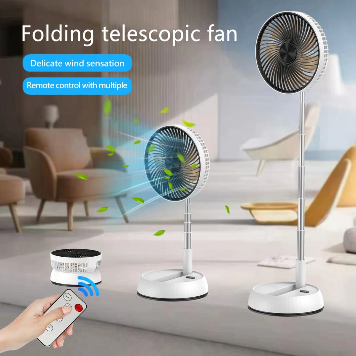 Portable Oscillating Standing Fan with Remote Controller Foldable Desk Fan Rechargeable Battery Powered Pedestal Fan for Camping