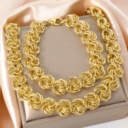 1 Set Necklace And Bracelet ,Multi Layered Link Chain,Gold Color Chunky Choker ,Punk Braided Clavicular Collar,Dubai Jewelry CCB