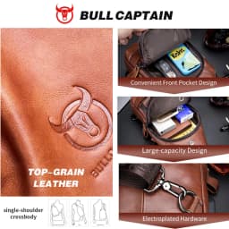 Bullcaptain Men's Usb Chest Bag 100% Genuine Leather Crossbody Shoulder Bags Multifunction Travel Outdoor Messenger Pack Fashion