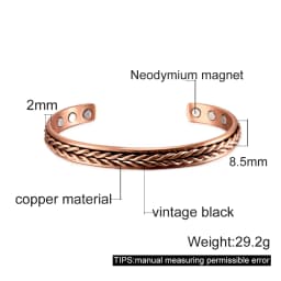 Vinterly Pure Copper Bracelets Men Magnetic Twisted 8.4mm Vintage Adjustable Braided High Magnets Cuff Bangles Resizable Jewelry