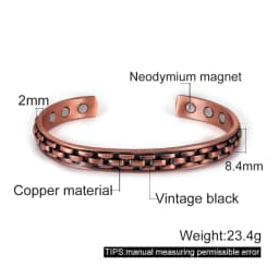 Vinterly Pure Copper Bracelets Men Magnetic Twisted 8.4mm Vintage Adjustable Braided High Magnets Cuff Bangles Resizable Jewelry