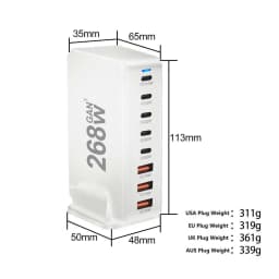 268W 240W Desktop GaN Quick PD Charger 8 Ports USB Type C USA EU AUS UK Plug Adapter Mobile Phone Laptop PC Charging Dock Stand