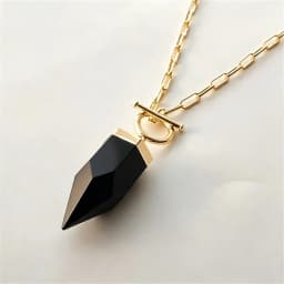 FUWO 1Pc Obsidian Crystal Pointed Necklace,Silver Plated Square Chain, Black and White Classic Semi Precious Stone Gift NC41