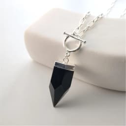 FUWO 1Pc Obsidian Crystal Pointed Necklace,Silver Plated Square Chain, Black and White Classic Semi Precious Stone Gift NC41