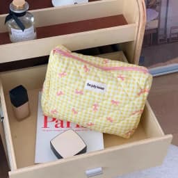 New Cartoon Bow Knot Tote Makeup Zipper Bag Women Large Capacity Quilting Pouch Washbag Cute Portable Cosmetic Storage Bag