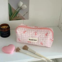 New Cartoon Bow Knot Tote Makeup Zipper Bag Women Large Capacity Quilting Pouch Washbag Cute Portable Cosmetic Storage Bag