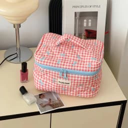 New Cartoon Bow Knot Tote Makeup Zipper Bag Women Large Capacity Quilting Pouch Washbag Cute Portable Cosmetic Storage Bag