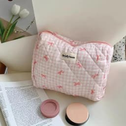 New Cartoon Bow Knot Tote Makeup Zipper Bag Women Large Capacity Quilting Pouch Washbag Cute Portable Cosmetic Storage Bag