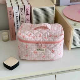 New Cartoon Bow Knot Tote Makeup Zipper Bag Women Large Capacity Quilting Pouch Washbag Cute Portable Cosmetic Storage Bag