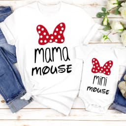 Mom and Kids Matching Tees for Summer MAMA and MINI Mouse Letter Print Short Sleeve Tops Stylish Family Matching T-shirts