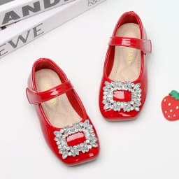 Baby Girls Leather Shoes for Party Wedding Kids Black Mary Janes with Rhinestone Buckle Princess Sweet Chic Children's Flats New