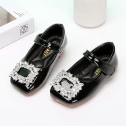 Baby Girls Leather Shoes for Party Wedding Kids Black Mary Janes with Rhinestone Buckle Princess Sweet Chic Children's Flats New